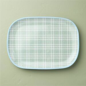 12"x17" Layered Plaid Melamine Serving Platter Green/Blue/Cream - Hearth & Hand